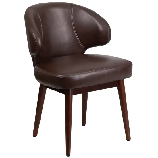 Merrick Lane Ambrose Upholstered Accent Chair with Walnut Legs Brown Faux Leather {1}