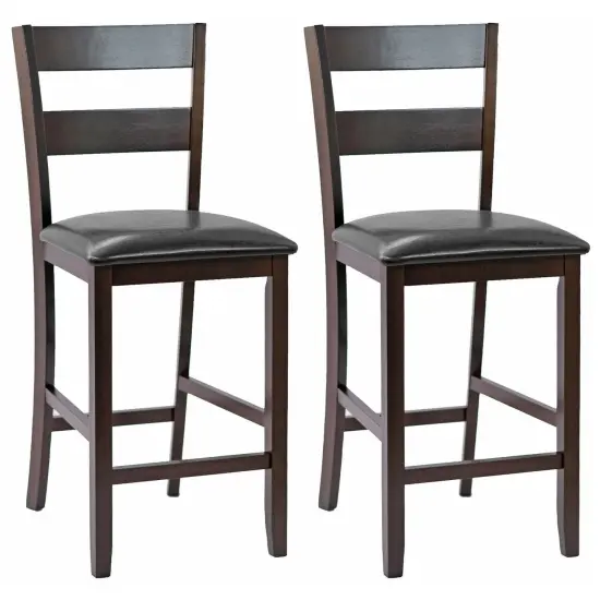 2-Pieces Upholstered Bar Stools Counter Height Chairs with PU Leather Cover {1}