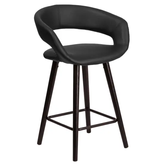 Merrick Lane Plath 24 Inch Cappuccino Ultramodern Bar Counter Stool With Upholstered Seat Black {1}