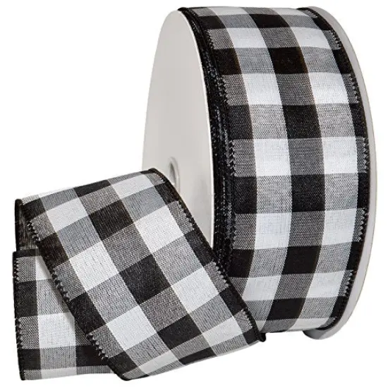 2.5" X 50 YD Wired Ribbon, Black and White, Buffalo Check Plaid Ribbon for Gift Wrapping, Christmas Decorations Indoor Home Decor, Craft Supplies & Materials {2}