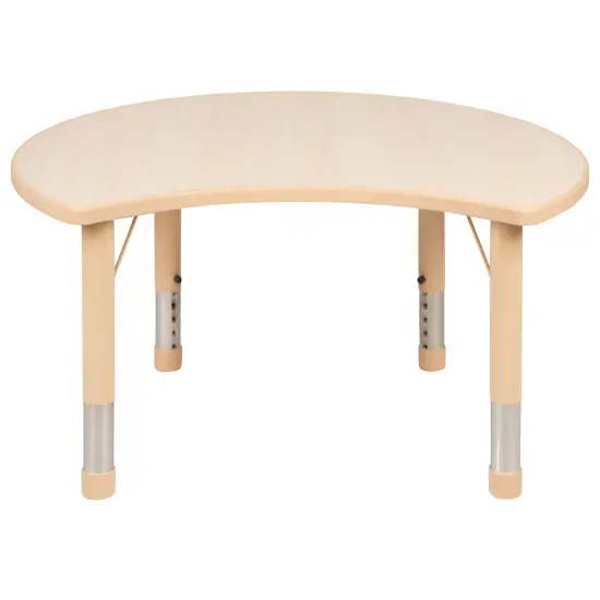 Emma and Oliver 25.125"W x 35.5"L Crescent Plastic Adjustable Activity Table-Seats 4 Natural {5}
