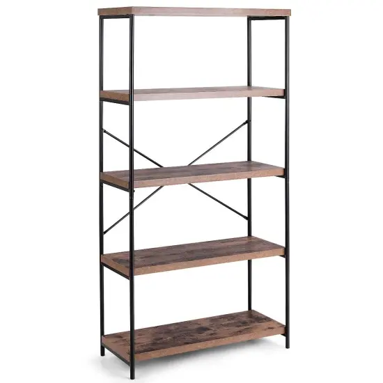 Multipurpose Open Bookcase Industrial Rack Wide Standing Storage Shelf Brown {1}