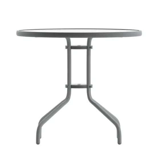Emma and Oliver 31.5" Round Tempered Glass Metal Table with Smooth Ripple Design Top Clear/Black {8}