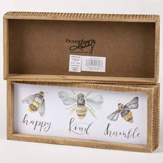 Inset Box Sign, 10" Length x 4.25" Height x 1.75" Width, Bees - Happy, Kind, Humble {3}