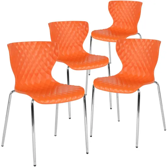 Emma and Oliver 4 Pack Contemporary Design Plastic Stack Chair Orange {1}