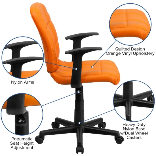 Emma and Oliver Mid-Back Quilted Vinyl Swivel Task Office Chair with Arms Orange {2}