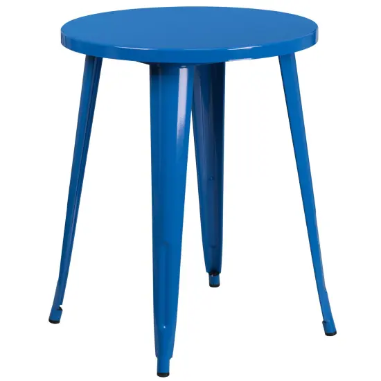 Merrick Lane Calgary 24" Round Metal Table for Indoor and Outdoor Use Blue {2}