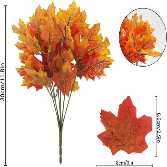 2pcs Artificial Maple Leaves Branches Fake Silk Fall Leaves Stems Fall Shrubs Bushes for Autumn Table Centerpieces {2}