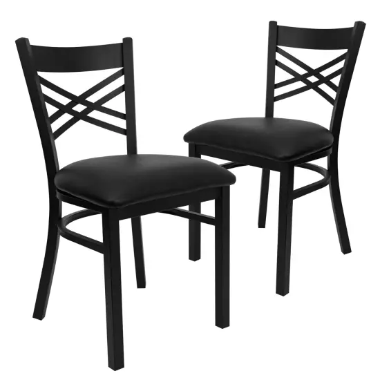 Emma and Oliver 2 Pack "X" Back Metal Restaurant Chair BlackVYL/BlackMetal {1}