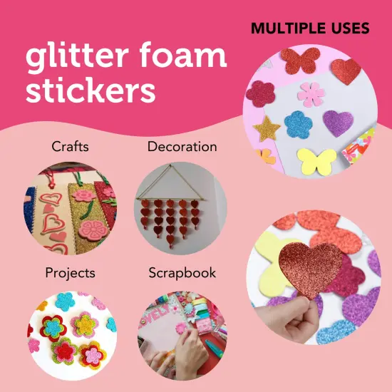 Incraftables Glitter Foam Stickers for Kids Self Adhesive 100pcs. Assorted Foam Flower Stickers, Heart Stickers, Star Glitter Stickers & Butterfly Sparkly Stickers for Arts & Crafts for Kids & Adults {4}