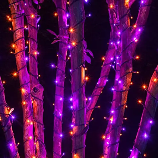 Halloween 300 LED String Lights, 100FT String Lights with 8 Lighting Modes, Halloween Decorations for Party Carnival Supplies, Outdoor Yard Garden Decor (Purple & Orange) {4}