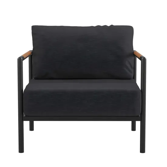 Merrick Lane Eastport Outdoor Accent Chair with Removable Plush Fabric Cushions and Teak Accented Aluminum Frame Charcoal {3}
