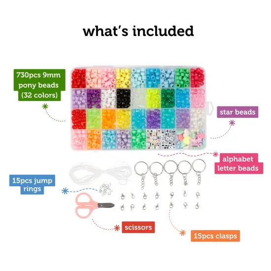 Incraftables Pony Beads for Bracelets Making 9mm (32 colors). Large Rainbow Pony Bead Bulk Kit for DIY Jewelry & Hair Craft. Plastic Kandi Bead Set (730pcs) w/ Alphabet Letter, Small Colorful Spacers {3}