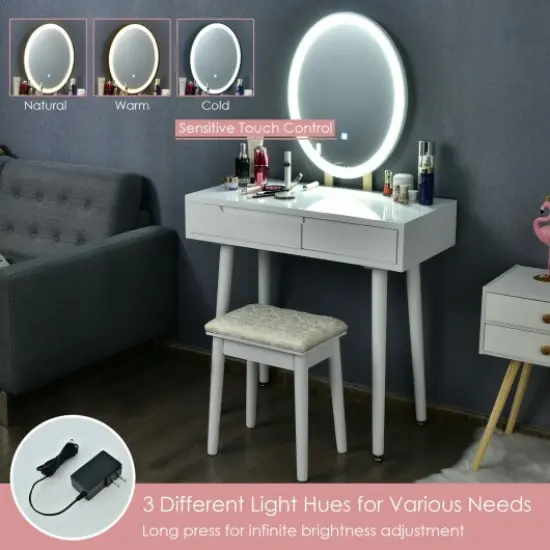 Touch Screen Vanity Makeup Table Stool Set with Lighted Mirror {3}