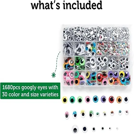 Incraftables Self Adhesive Googly Eyes 1680 pcs Set. Best Small & Large Colorful Sticky Wiggle Eye for DIY Arts & Crafts (4 mm to 18 mm). 30 Varieties Value Pack for Adults & Kids {3}