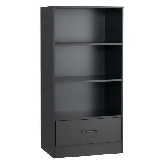 48 Inch Tall 4 Tiers Wood Bookcase with Drawer-Black {1}