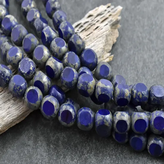 *20* 10mm Navy Blue Travertine 3 Cut Round Beads {1}