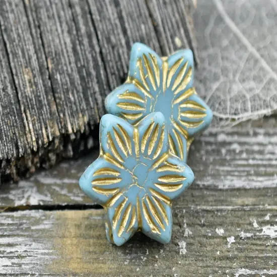 *4* 18mm Bronze Washed Blue Turquoise Star Flower Beads {2}