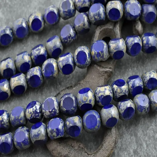 *20* 10mm Navy Blue Travertine 3 Cut Round Beads {2}