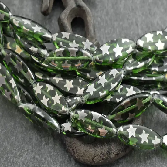 *8* 25x10mm Transparent Sage Star Spindle Beads {3}