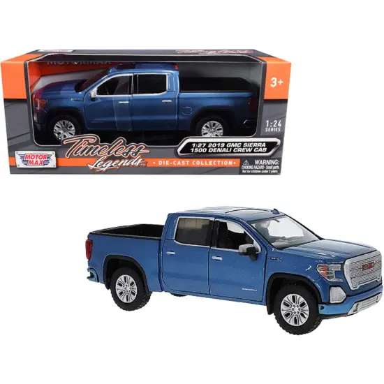 2019 Gmc Sierra 1500 Denali Crew Cab Pickup Truck Blue Metallic 1/24-1/27 Diecast Model Car By Motormax {1}