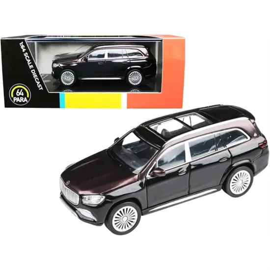 Mercedes-Maybach Gls 600 With Sunroof Rubellite Red And Obsidian Black Metallic 1/64 Diecast Model Car By Paragon {1}