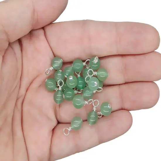 Green Aventurine 6mm Bead Dangles, Small Gemstone Charms, 10 pieces, Adorabilities {2}