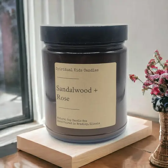 Sandalwood & Rose Soy Candle 8oz 35-40 Hours Hand Poured with All Natural Soy Wax and Fragrant/Essential Oils! {3}