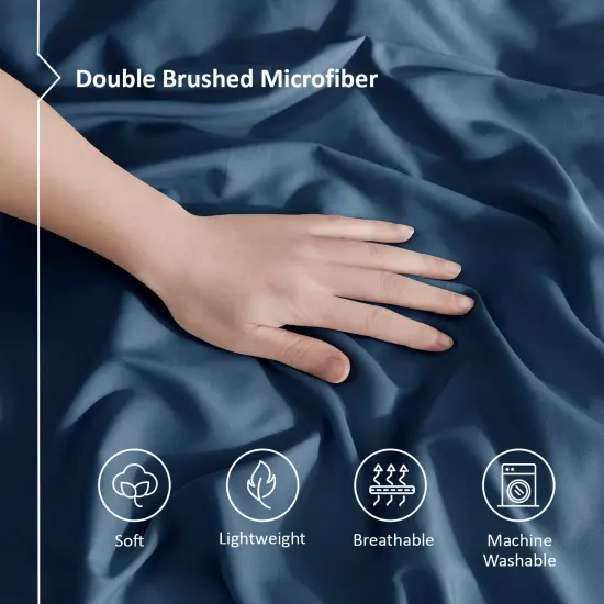 Nestl Double Brushed Microfiber Duvet Cover Set Navy Blue {4}