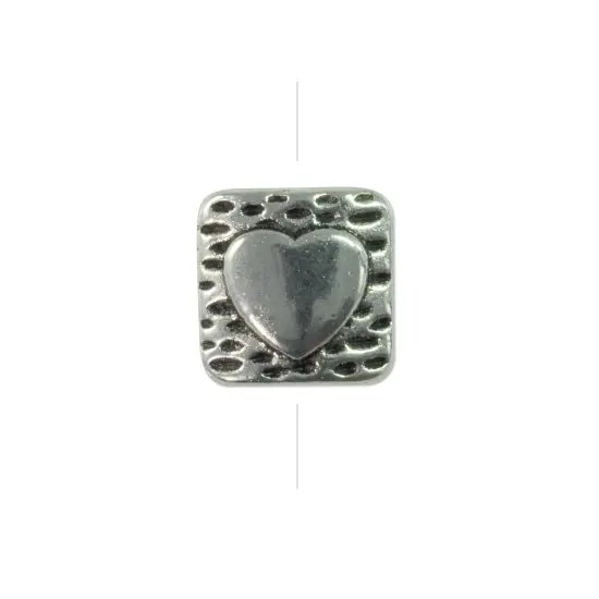 Heart with Stripes Pillow Bead 10mm Pewter Antique Silver Plated (Package of 1) {1}