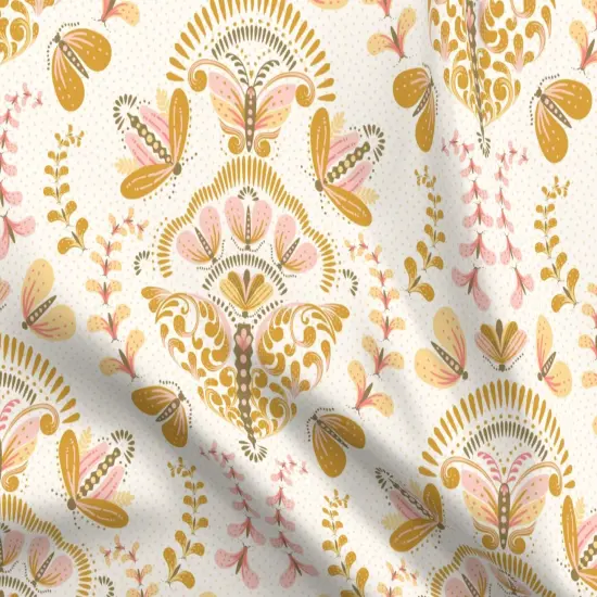 Various Fabrics by the Yard or Fat Quarter Gold Butterfly Light Pink Whimsical Damask Feminine Floral Garden Custom Printed Fabric by Spoonflower {5}