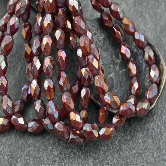 *20* 5x7mm Bronze AB Washed Burnt Orange Fire Polished Faceted Oval Beads {5}