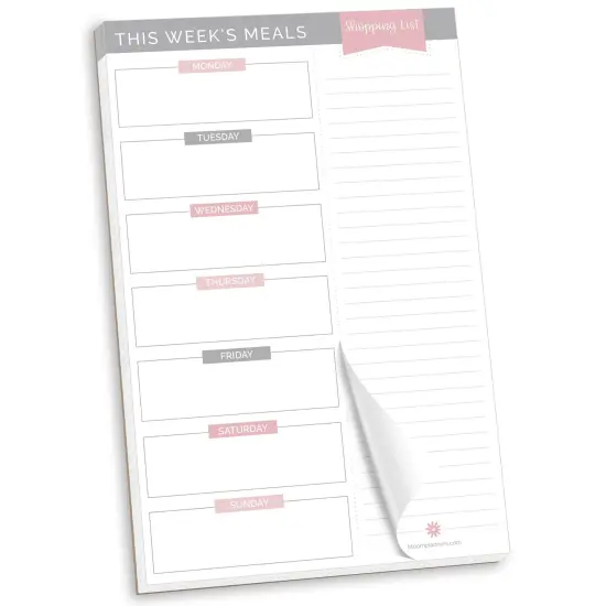bloom daily planners Planning Pad, 6" x 9", Meal Planning Pad with Magnets, Pink & Grey {1}