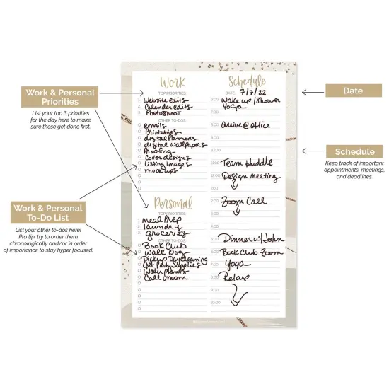 bloom daily planners Planning Pad, 6" x 9", Timed Work & Personal To-Do List, Brushed Beige {4}