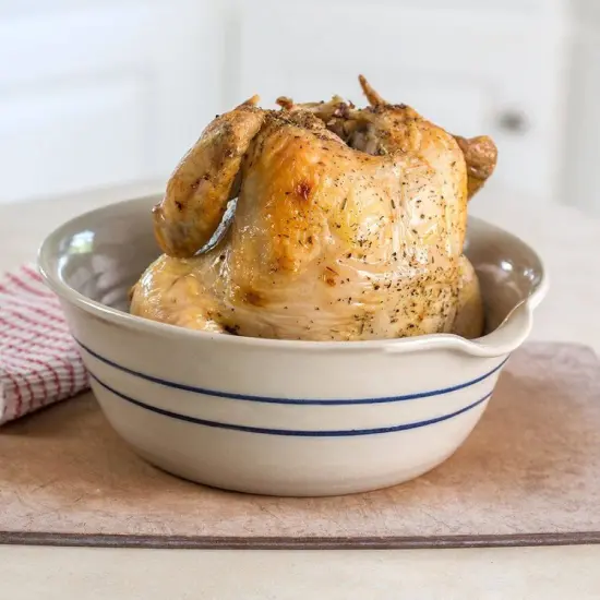 Martinez Pottery Hand Made Heritage Blue Stripe Stoneware Chicken Cooker {3}