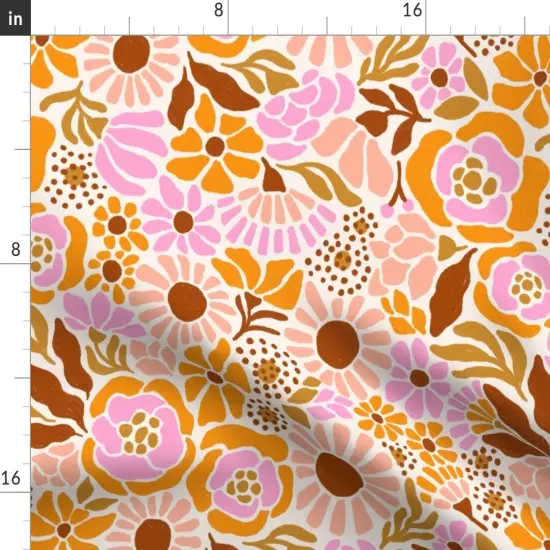 Various Fabrics by the Yard or Fat Quarter Botanical Funky Vintage Retro Rose Orange 60'S 70'S Large Scale Tropical Custom Printed Fabric by Spoonflower {2}