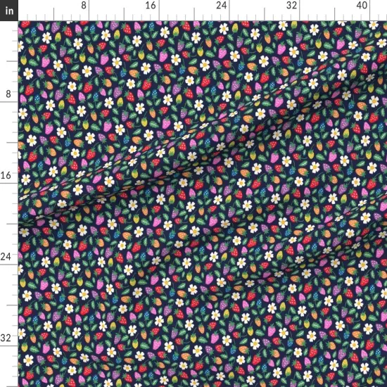Various Fabrics by the Yard or Fat Quarter Summer Strawberry Bright Colorful White Flowers Small Scale Happy Whimsical Custom Printed Fabric by Spoonflower {1}