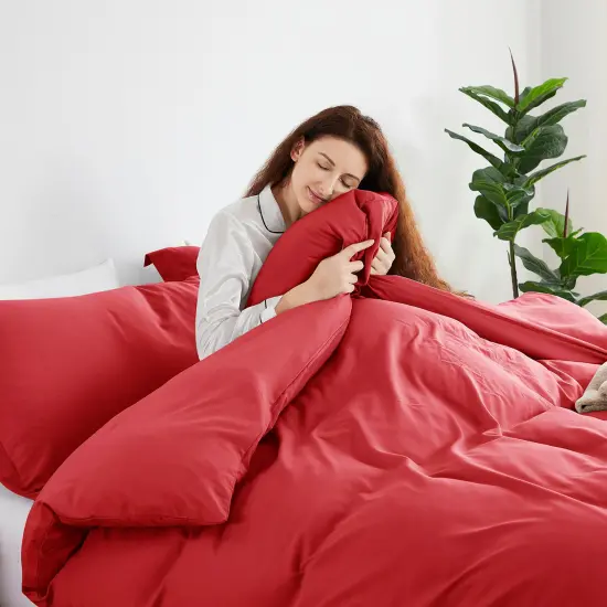 Nestl Double Brushed Microfiber Duvet Cover Set Red {3}