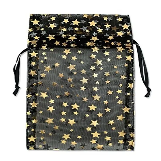 Smalll Organza Black Pouch with Gold Stars (Package of 12) {1}