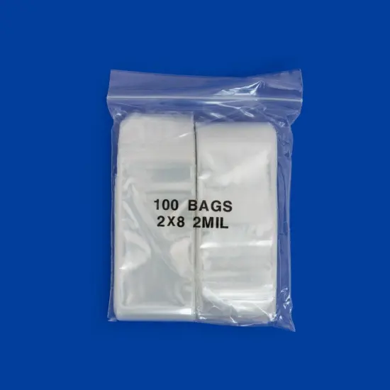 Clear Plastic Reclosable Zipper Bags 2x8 (Package of 100) {3}