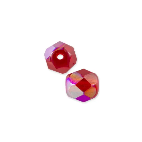 Czech Fire Polished Glass Round Beads 6mm Ruby AB (Package of 25) {1}
