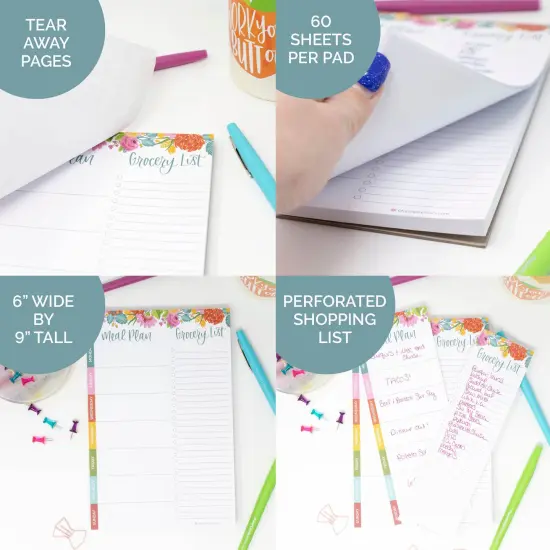 bloom daily planners Planning Pad, 6" x 9", Meal Planning Pad with Magnets, Pink Floral {4}