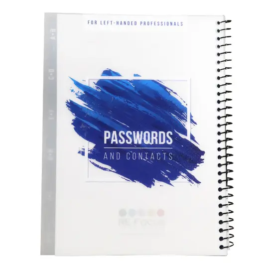 RE-FOCUS THE CREATIVE OFFICE, Left-Handed Password Keeper Book, Spiral Bound with Alphabetical Tabs, Blue {1}
