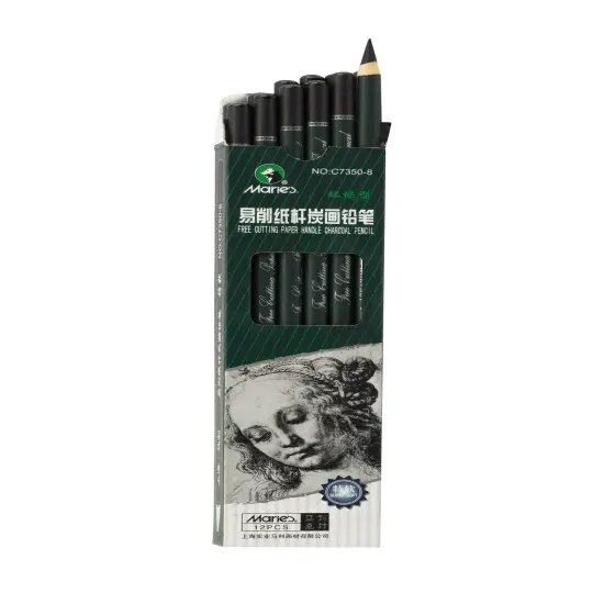Maries Artist Charcoal Pencil 12 Piece Set, Black Paper Handle Charcoal Pencils for Drawing and Sketching {3}