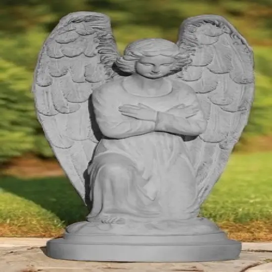 Roman 30.75" Gray Kneeling Angel with Arms Folded Outdoor Garden Statue {1}