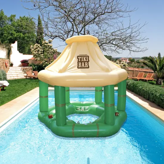 Swim Central 7.5' Cream and Green Tropical Inflatable Swimming Pool Floating Tiki Bar {3}