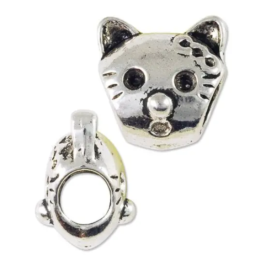 JewelrySupply Large Hole Metal Cat Face Bead 12mm Pewter Antique Silver Plated (Package of 1 Bead) {1}