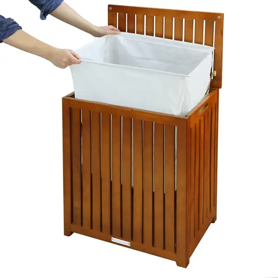 Oceanstar Solid Wood Spa Hamper Brown {6}