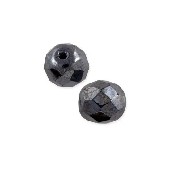 Czech Fire Polished Rounds 8mm Hematite (Package of 10) {1}