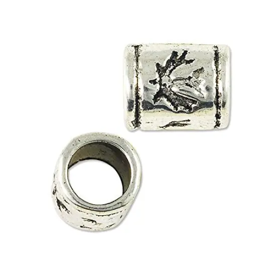 JewelrySupply Large Hole Metal Bead with Leaves 8.5x7mm Pewter Antique Silver Plated (Package of 1 Bead) {1}